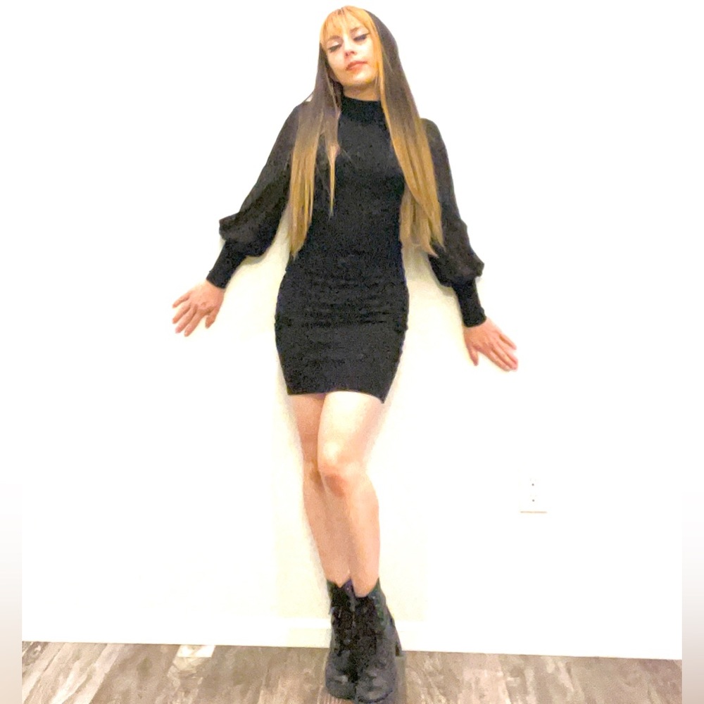 Puffy Sleeve Mini Body-con Dress